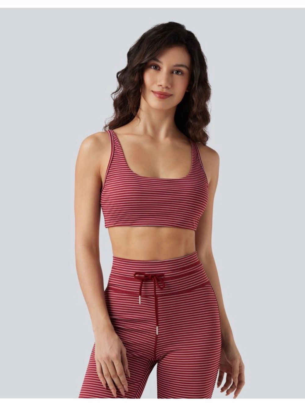 HALARA Wine Red Striped Scoop Sports Bra
